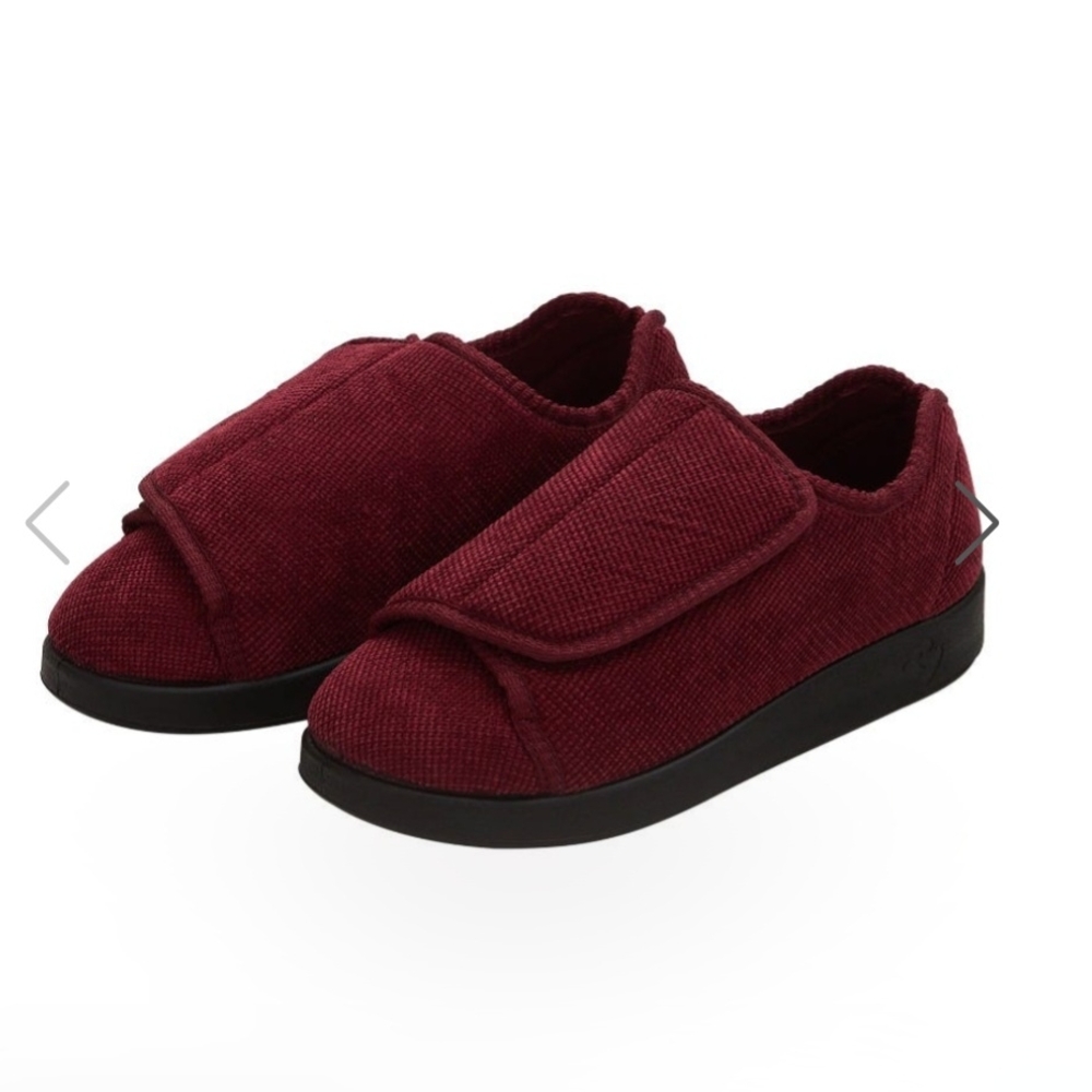 Silverts Red and Black Plush Slip-On Slippers with Velcro Strap New